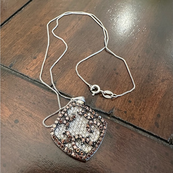 Chocolate and White Cubic Zirconia Layered Necklace in Sterling Silver. - Picture 7 of 8